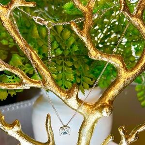 Authentic Givenchy Crystal Stone Pendant Necklace set in Silver-Tone Chain